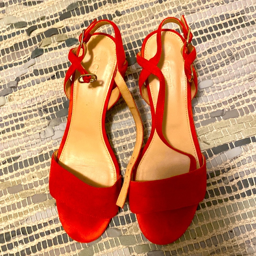 ❤️🎁 beautiful soft suede J CREW Red Sandals 🎈 Mint condition